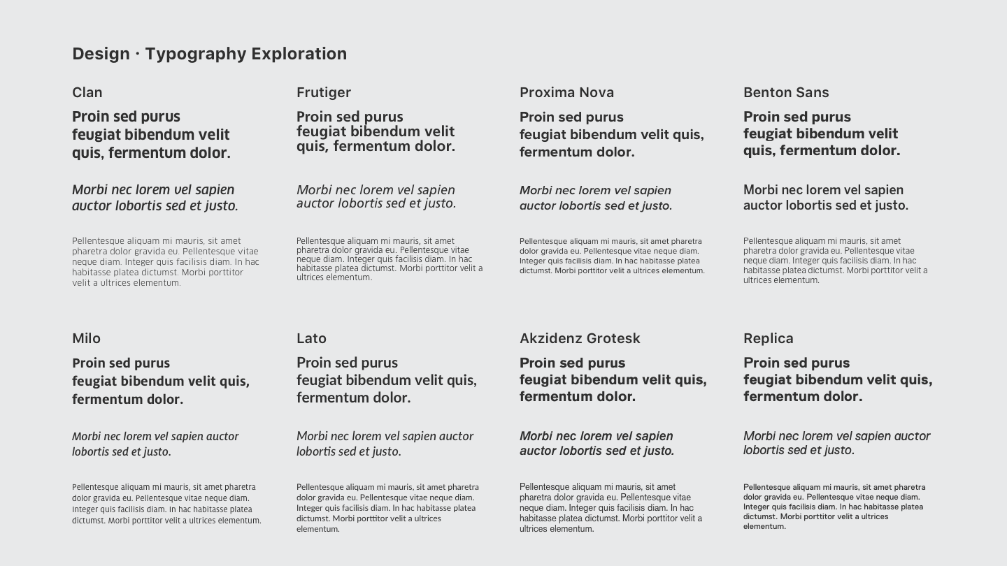 Various typefaces showcased to determine look and feel