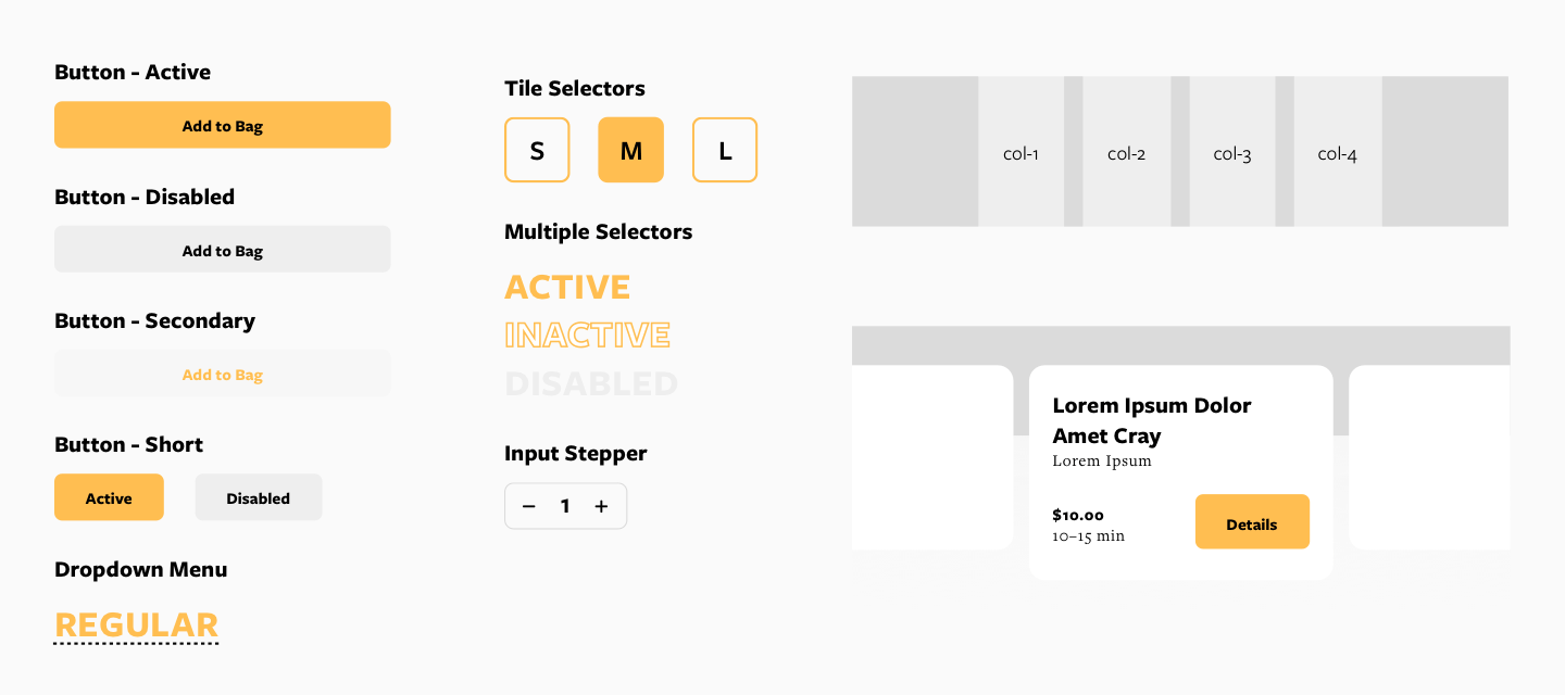 Different design elements organized into categories