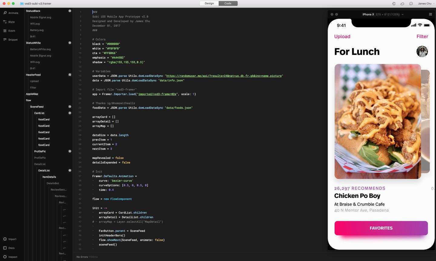 Screenshot of Framer code mode